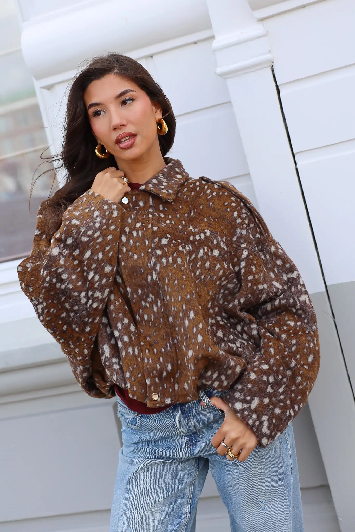 Bruine Bambi jas dames met animal print