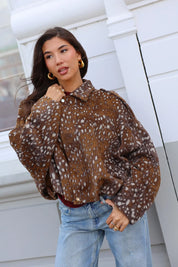Bruine Bambi jas dames met animal print