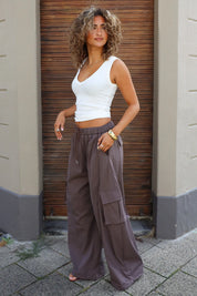 Bruine wide leg cargo broek voor dames