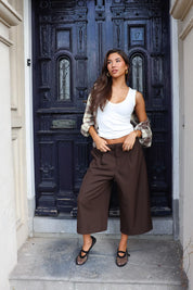 Bruine wijde culotte broek voor dames