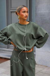Groene comfy set met oversized sweater en wide leg broek