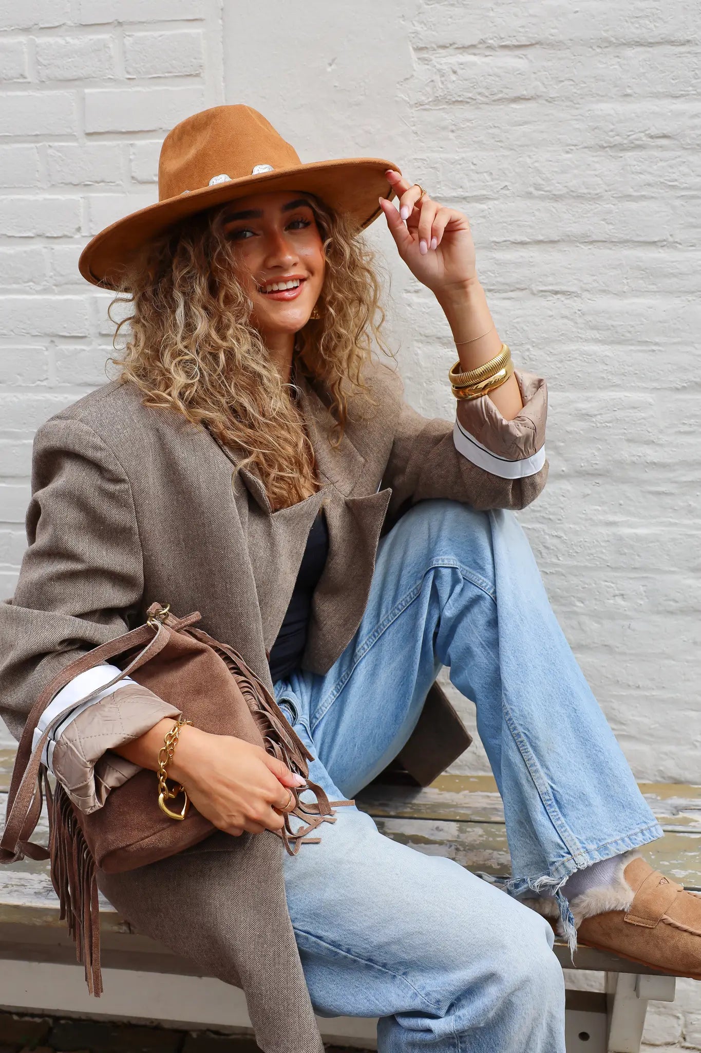 cowboy hoed camel stof zilver blauw riem rond hoed