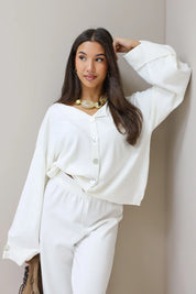 creme vest omslagmouwen set broek co ord set dames lounge pak