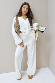 creme vest omslagmouwen set broek co ord set dames lounge pak