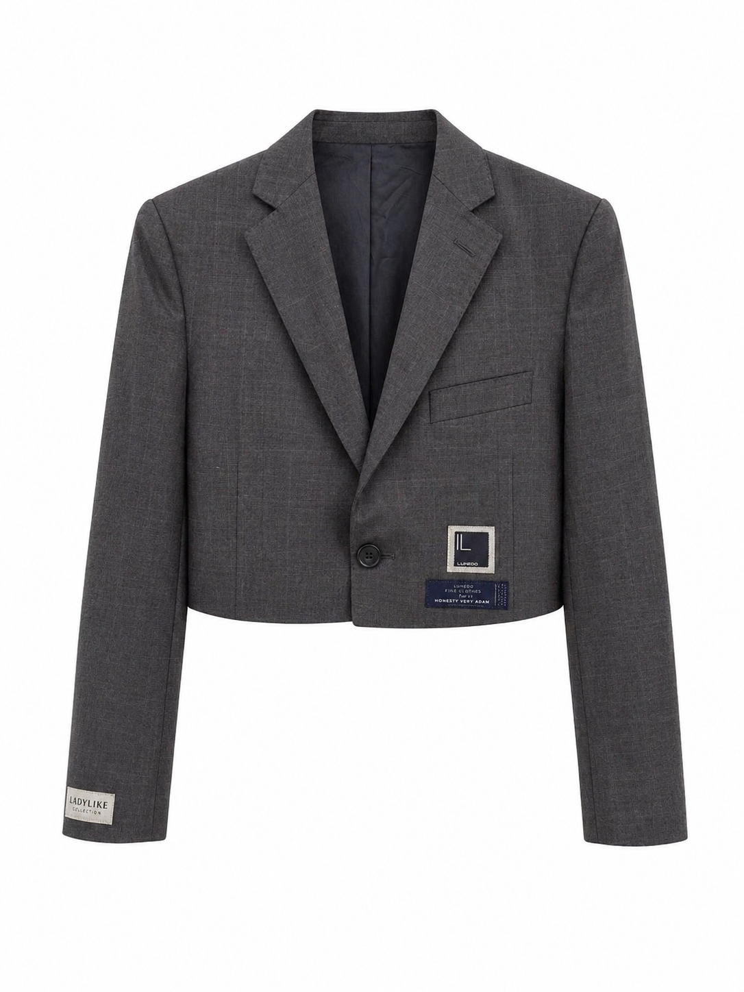 Cropped vintage blazer donker grijs dames reworked blazer Il Lanificio Ladylike Fashion