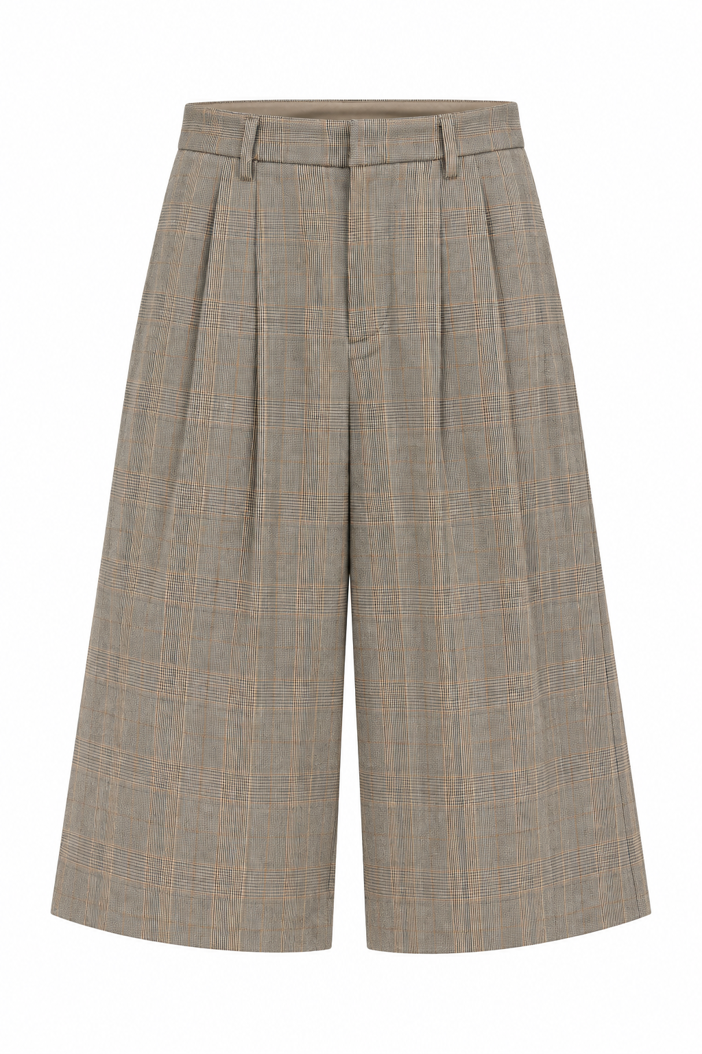 Productfoto van Culotte Ruit Print Camel met plooien en wijde pijpen op witte achtergrond
