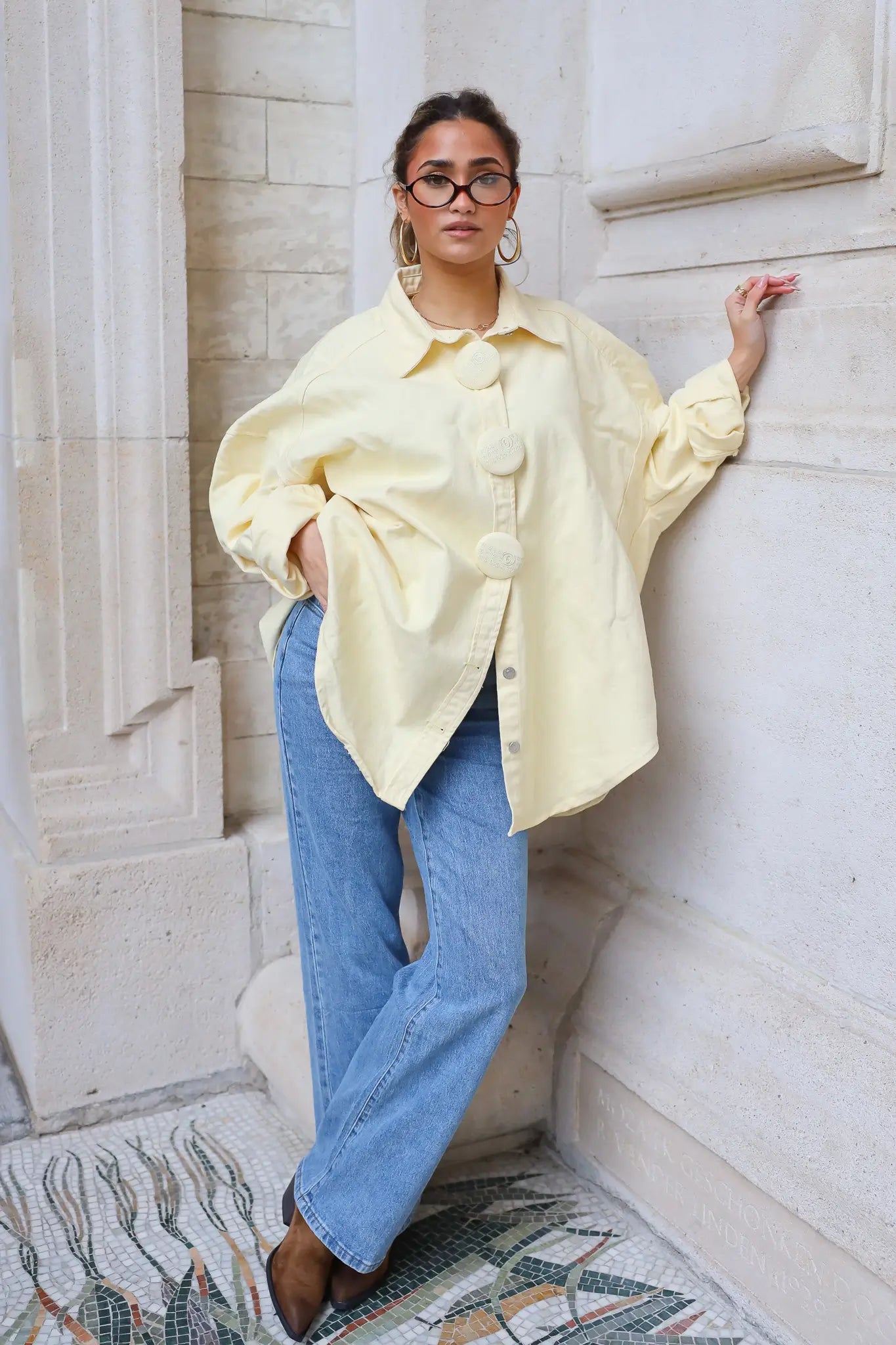 denim blouse geel dames los gedragen