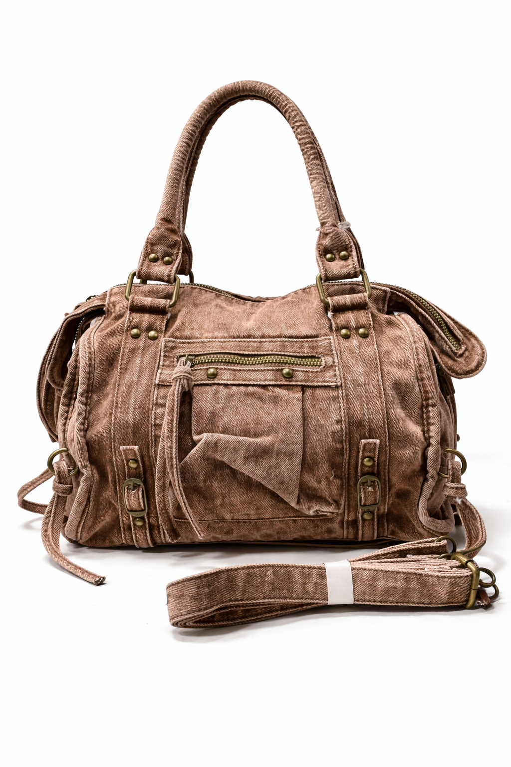 Totale look met de denim city bag bruin