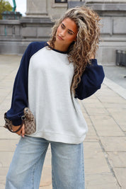 Donkerblauw wit raglan sweatshirt voor dames