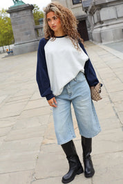 Donkerblauwe raglan trui met oversized fit voor dames