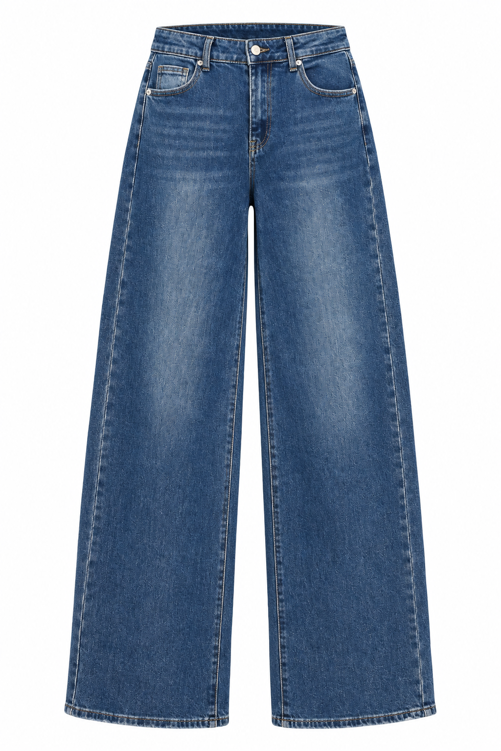 Extra Tall Wide Leg Jeans Blauw 7437-1 van Redial met hoge taille vijf zakken lichte wassing en extra lange wijde pijpen op witte achtergrond