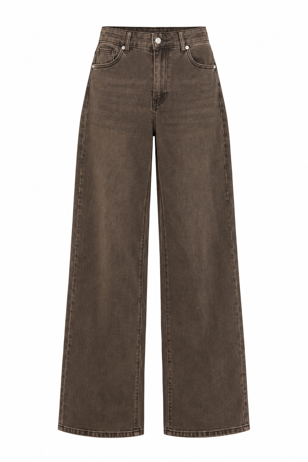 Bruine Redial extra tall wide leg jeans met knoopsluiting riemlussen en lange wijde broekspijpen op witte achtergrond