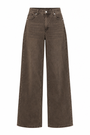 Bruine Redial extra tall wide leg jeans met knoopsluiting riemlussen en lange wijde broekspijpen op witte achtergrond
