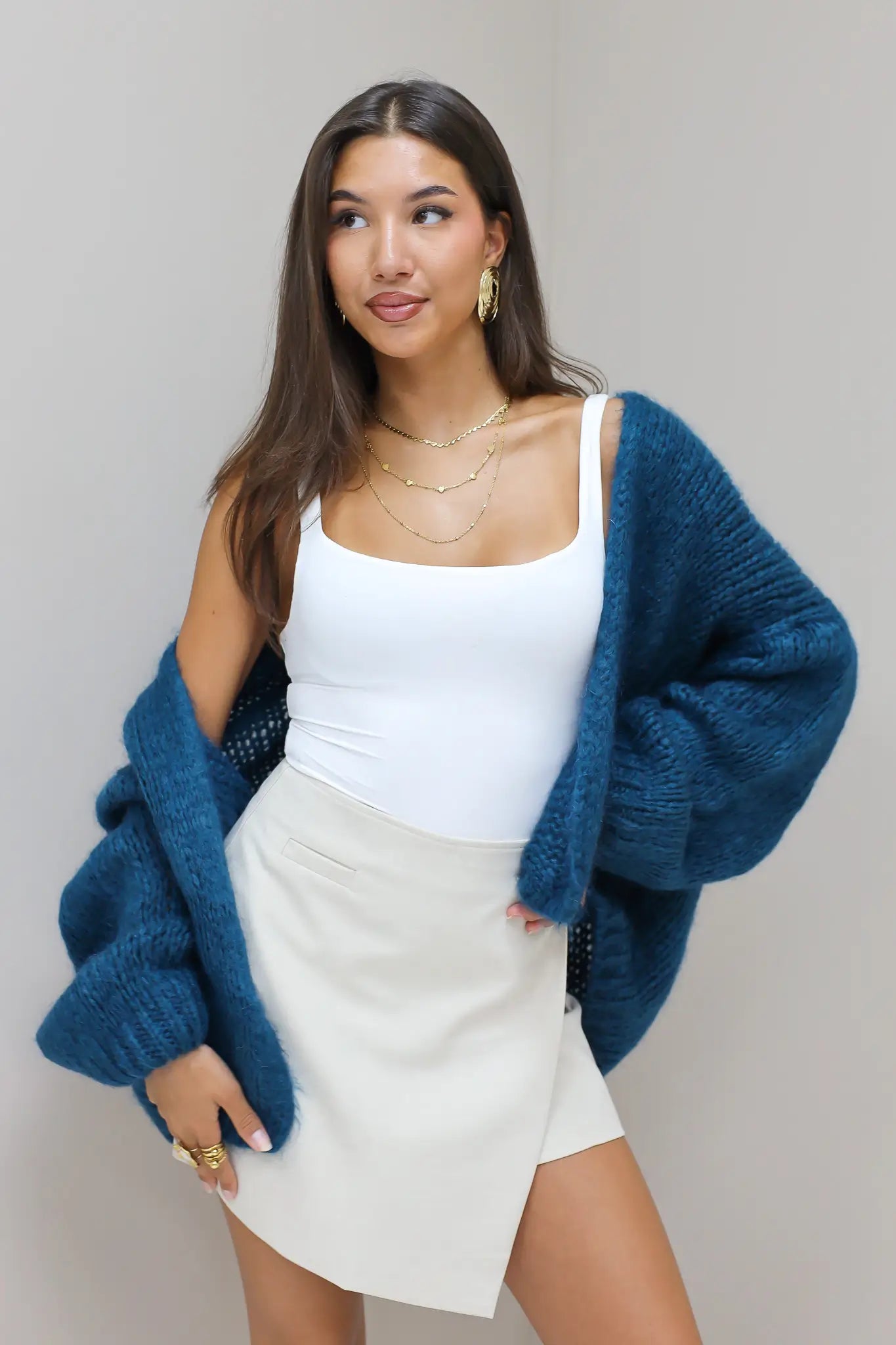 gebreid vest petrol open vest zonder sluiting bernadette mohair Ladylike Fashion