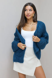 gebreid vest petrol open vest zonder sluiting bernadette mohair Ladylike Fashion