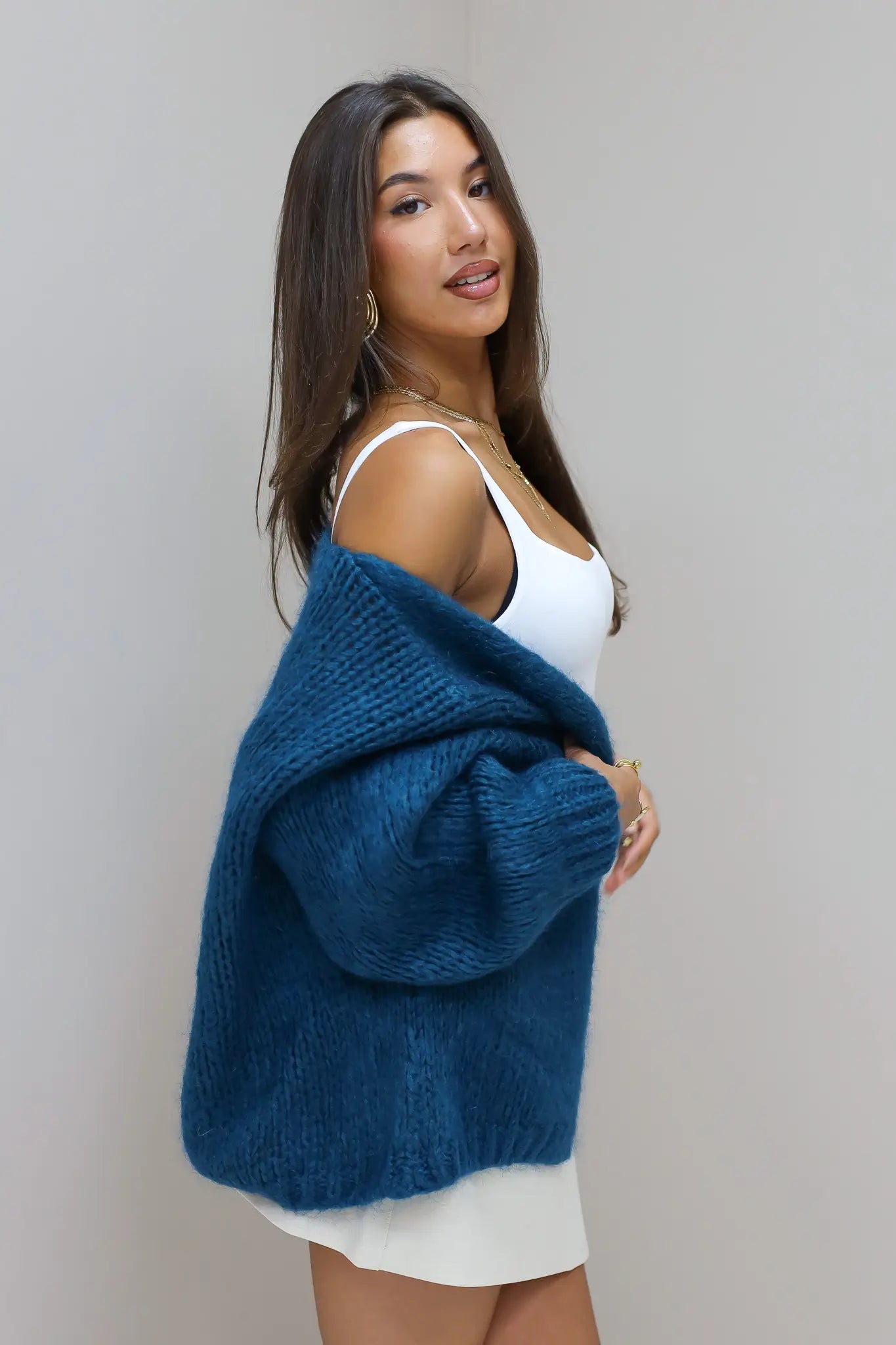 gebreid vest petrol open vest zonder sluiting bernadette mohair Ladylike Fashion