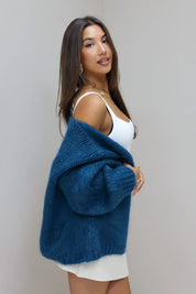 gebreid vest petrol open vest zonder sluiting bernadette mohair Ladylike Fashion