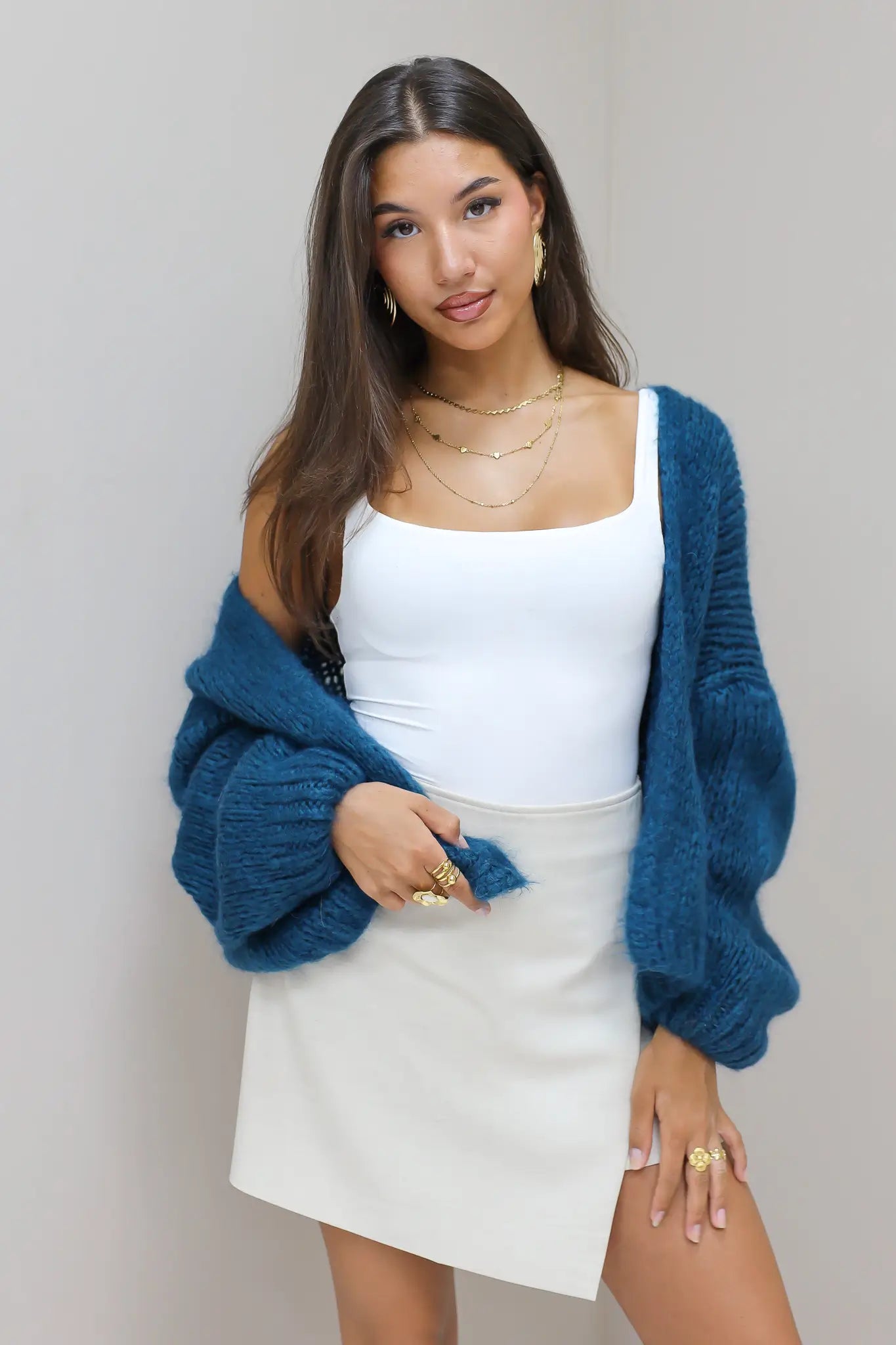 gebreid vest petrol open vest zonder sluiting bernadette mohair Ladylike Fashion