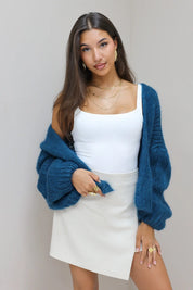 gebreid vest petrol open vest zonder sluiting bernadette mohair Ladylike Fashion