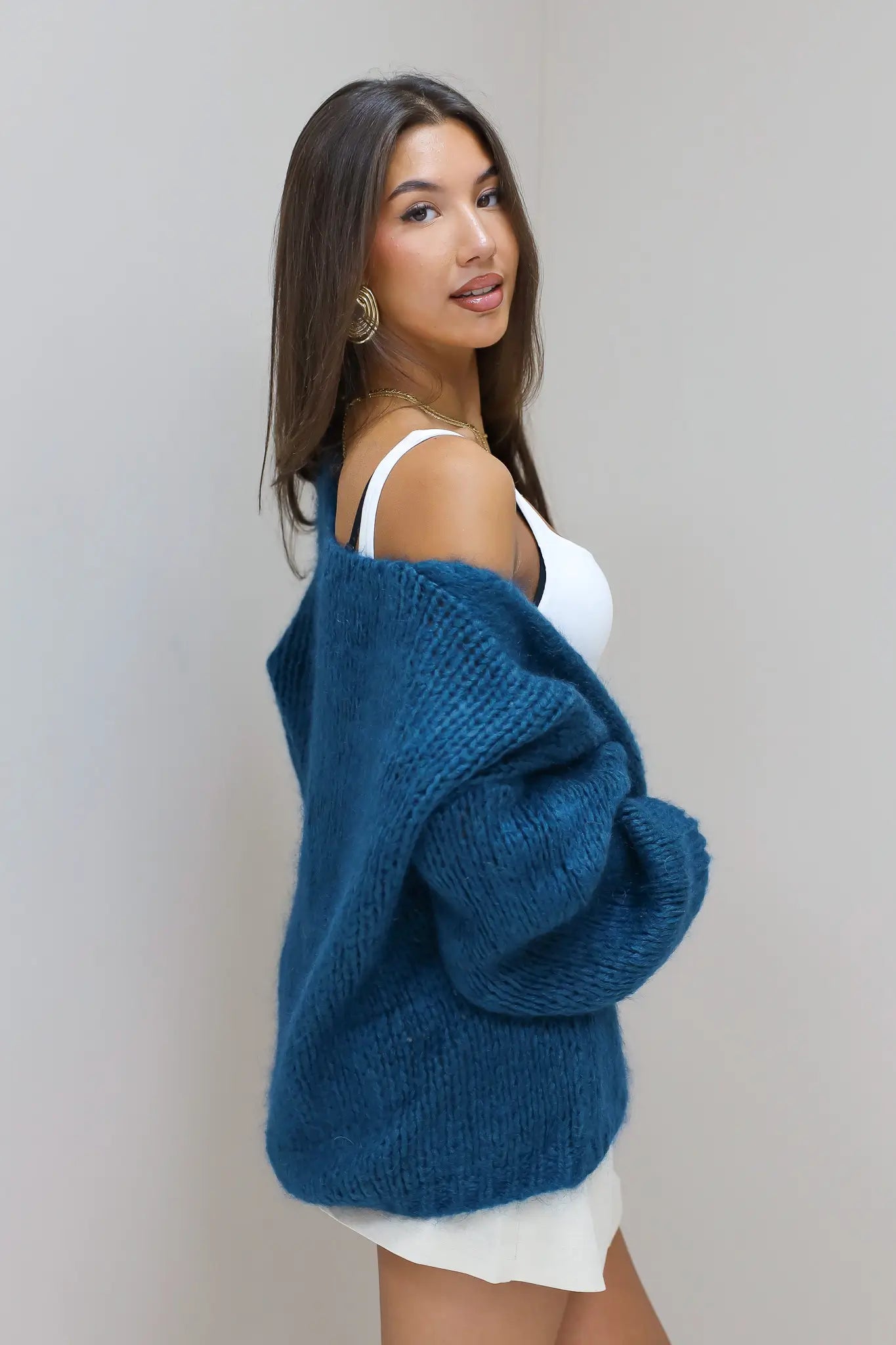 gebreid vest petrol open vest zonder sluiting bernadette mohair Ladylike Fashion