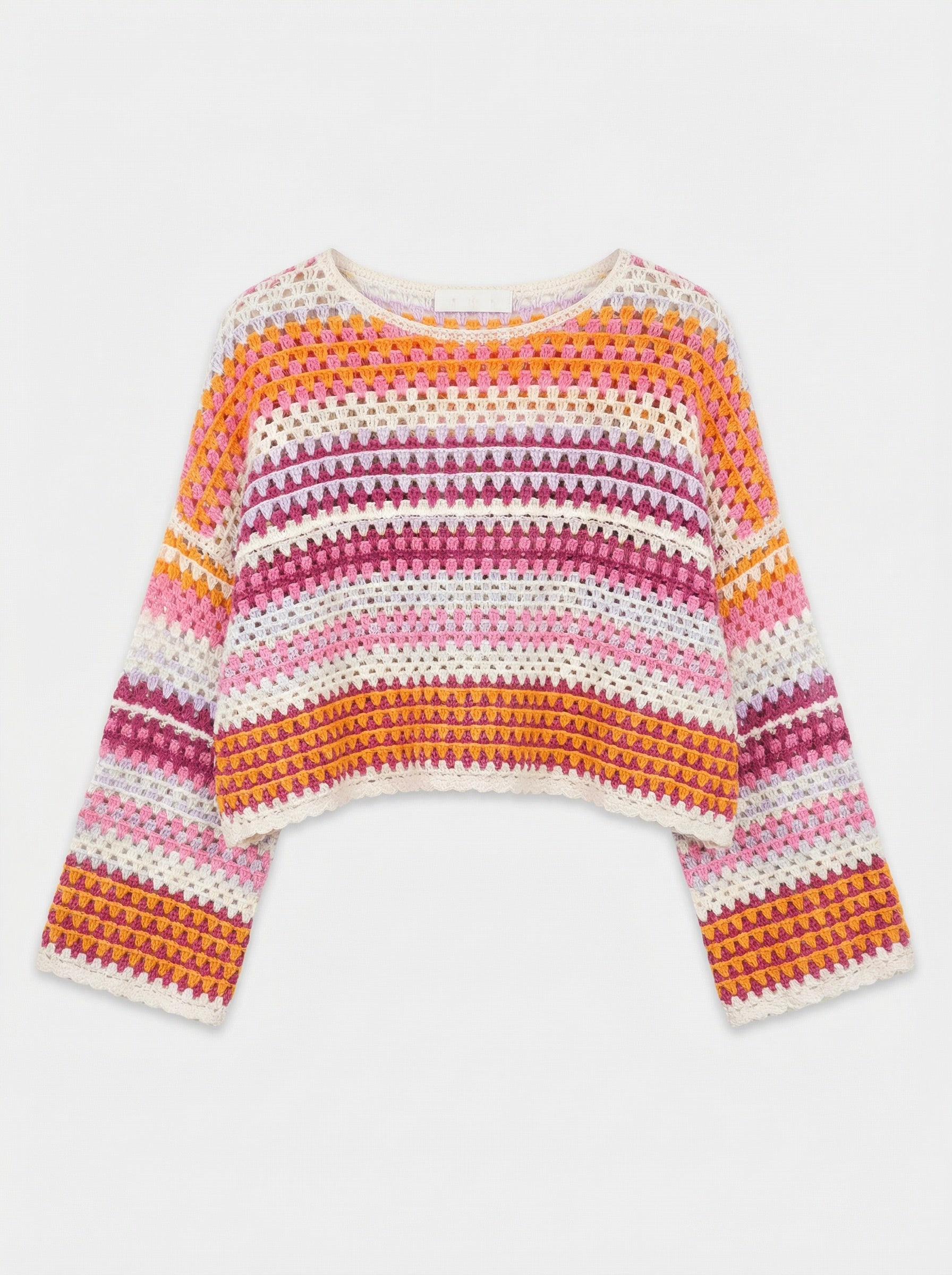 Productfoto gehaakte top lange mouwen oranje