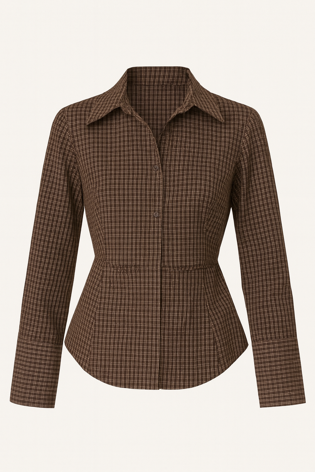 getailleerde bruine geruite blouse voor dames productfoto