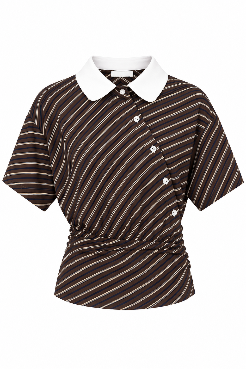 Bruine gestreepte polo top dames productfoto