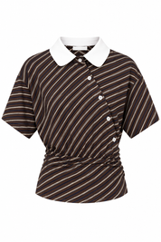 Bruine gestreepte polo top dames productfoto