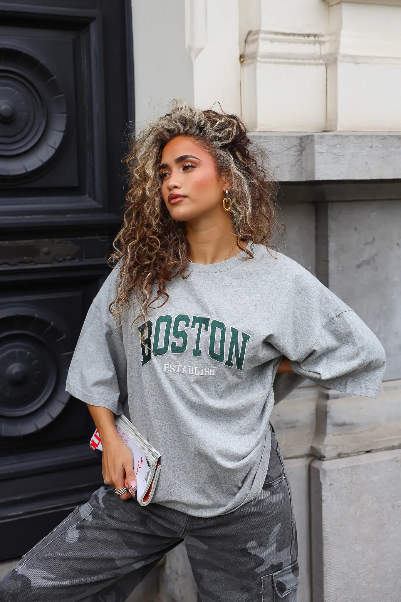 Grijs Boston T-shirt met oversized fit voor dames