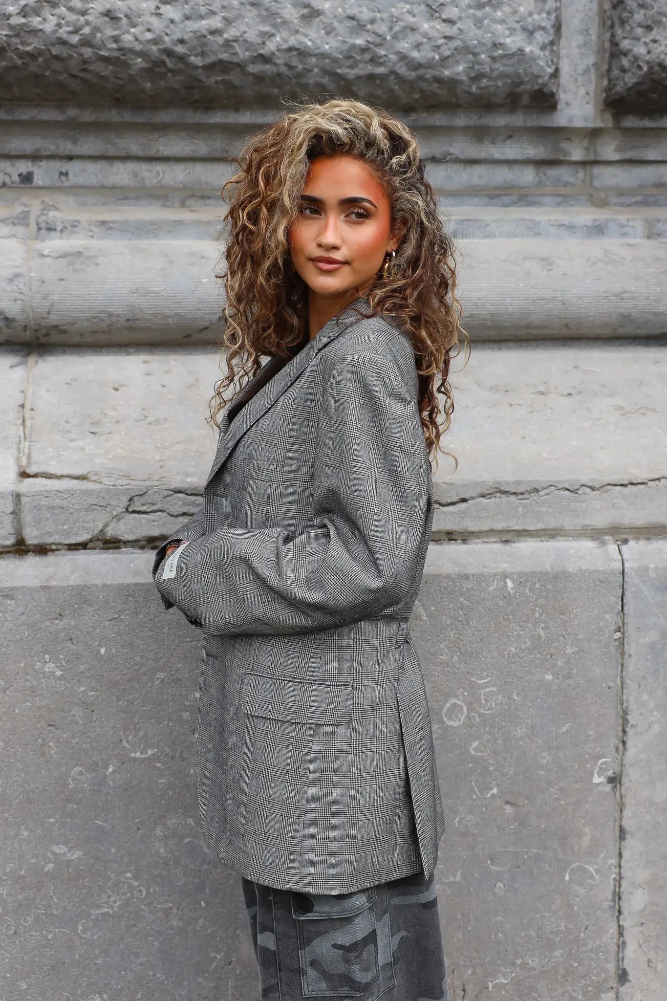 Grijze reworked blazer met oversized pasvorm voor dames