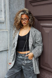 Grijze oversized blazer voor dames