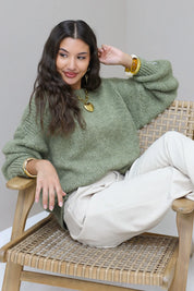 Gebreide Trui Pof Mouwen Khaki