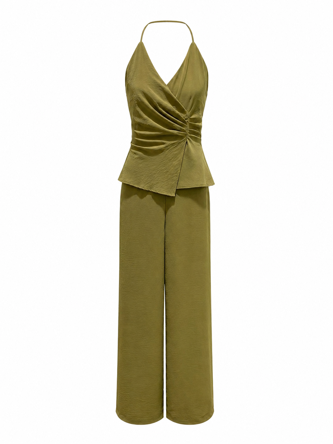 Groene halter jumpsuit met wijde pijpen dames Ladylike Fashion