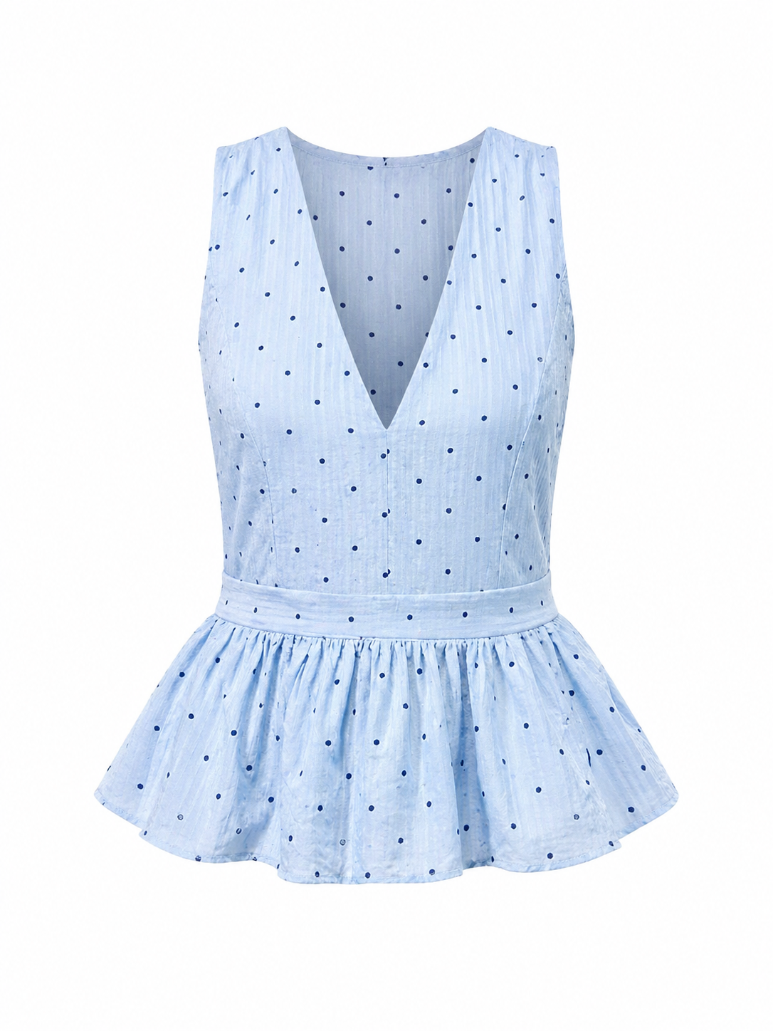 Lichtblauwe halter top met polka dot print en peplum dames Ladylike Fashion
