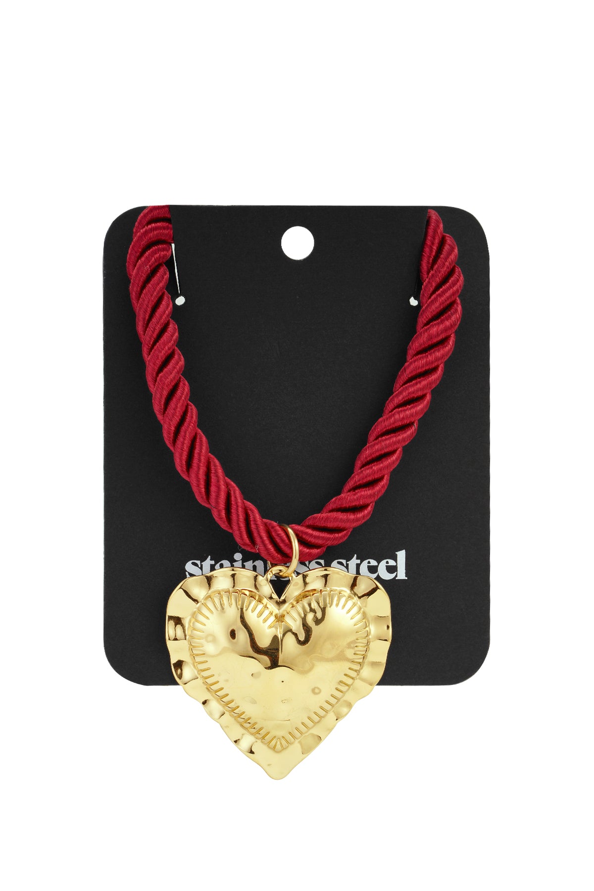 Ketting met rood koord en gouden hart op productkaart