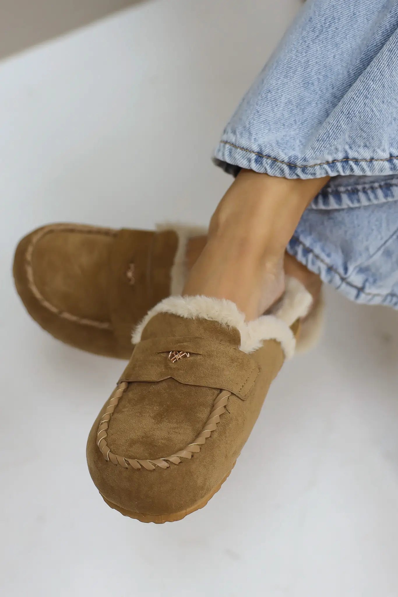 instapper suede look vachtvoering camel boho slippers winter slippers gypsy look