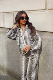 Jas Zakken Slangenprint Beige dames als matching set met broek