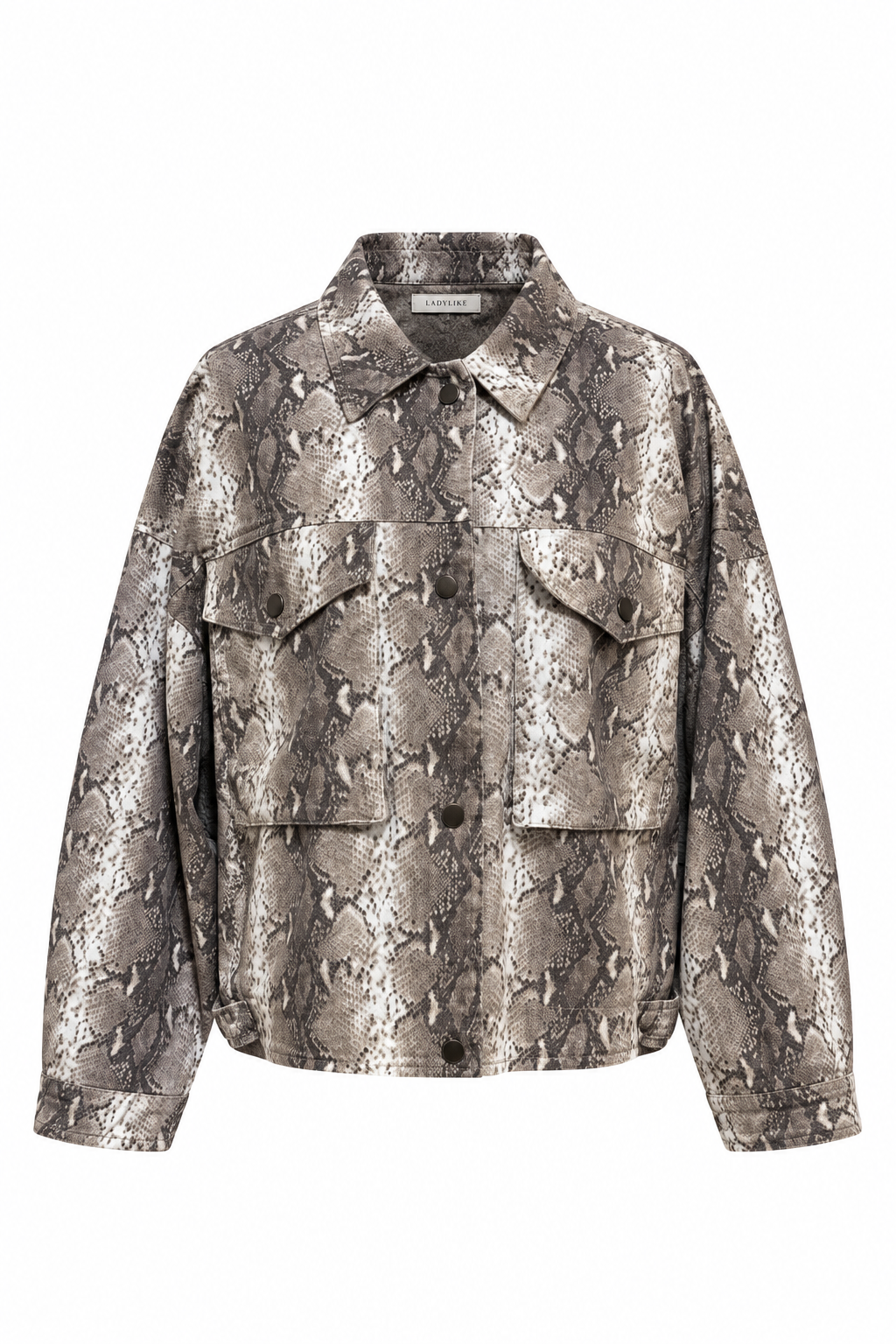 Jas Zakken Slangenprint Beige dames met kraag, knoopsluiting en borstzakken