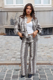 Jeans Straight Slangenprint Beige dames met rechte pijpen