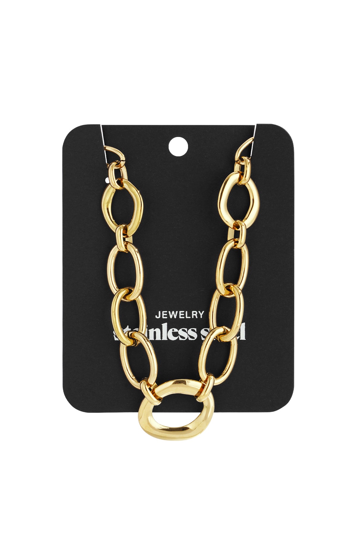 grove cirkelketting goud op zwart kaartje van Ladylike Fashion