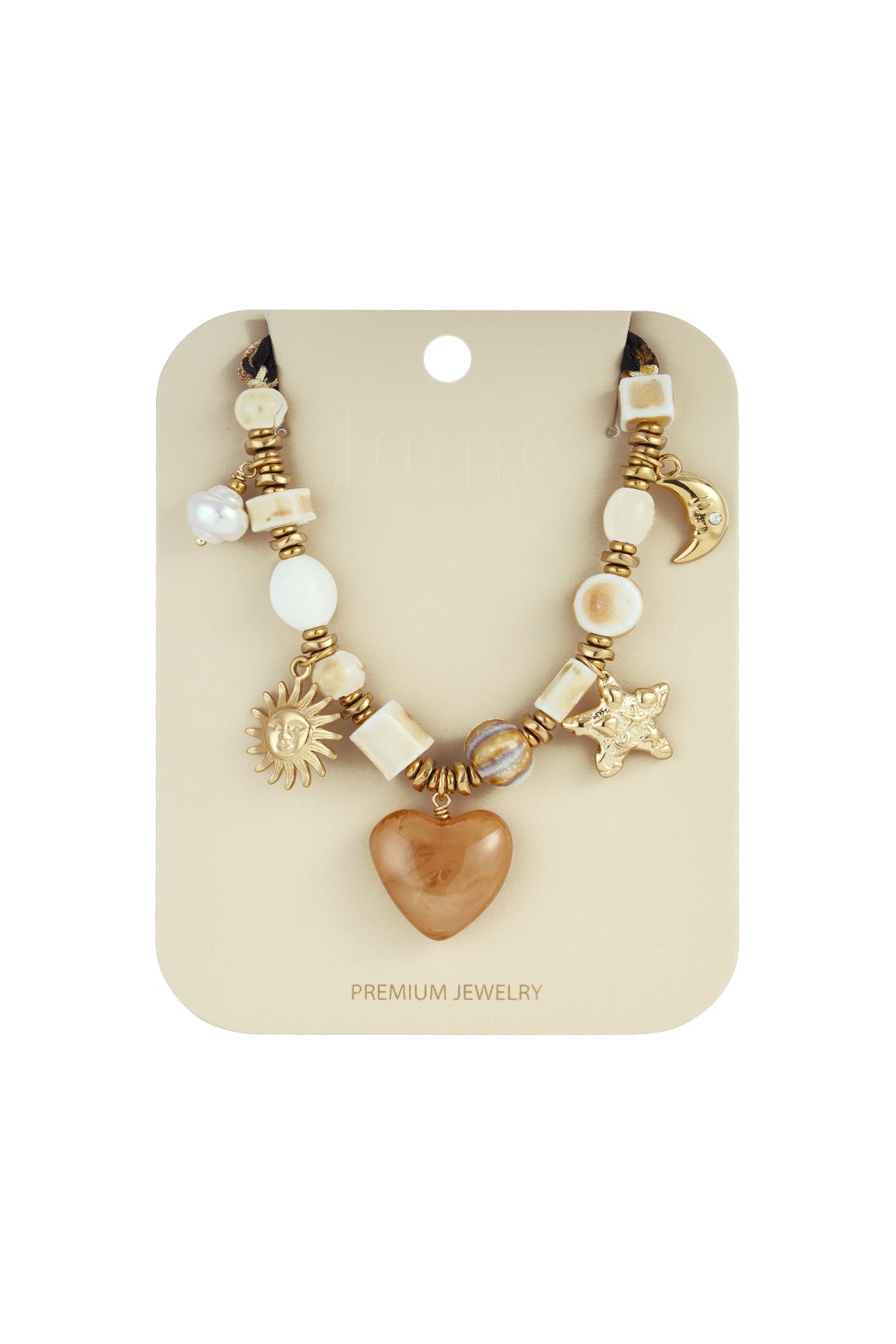 ketting kralen luipaard bruin ketting goud stainless steel waterproof close up ladylike