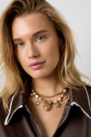 ketting kralen luipaard bruin ketting goud stainless steel waterproof model ladylike