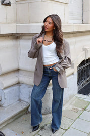 Khaki vintage herenblazer reworked voor dames
