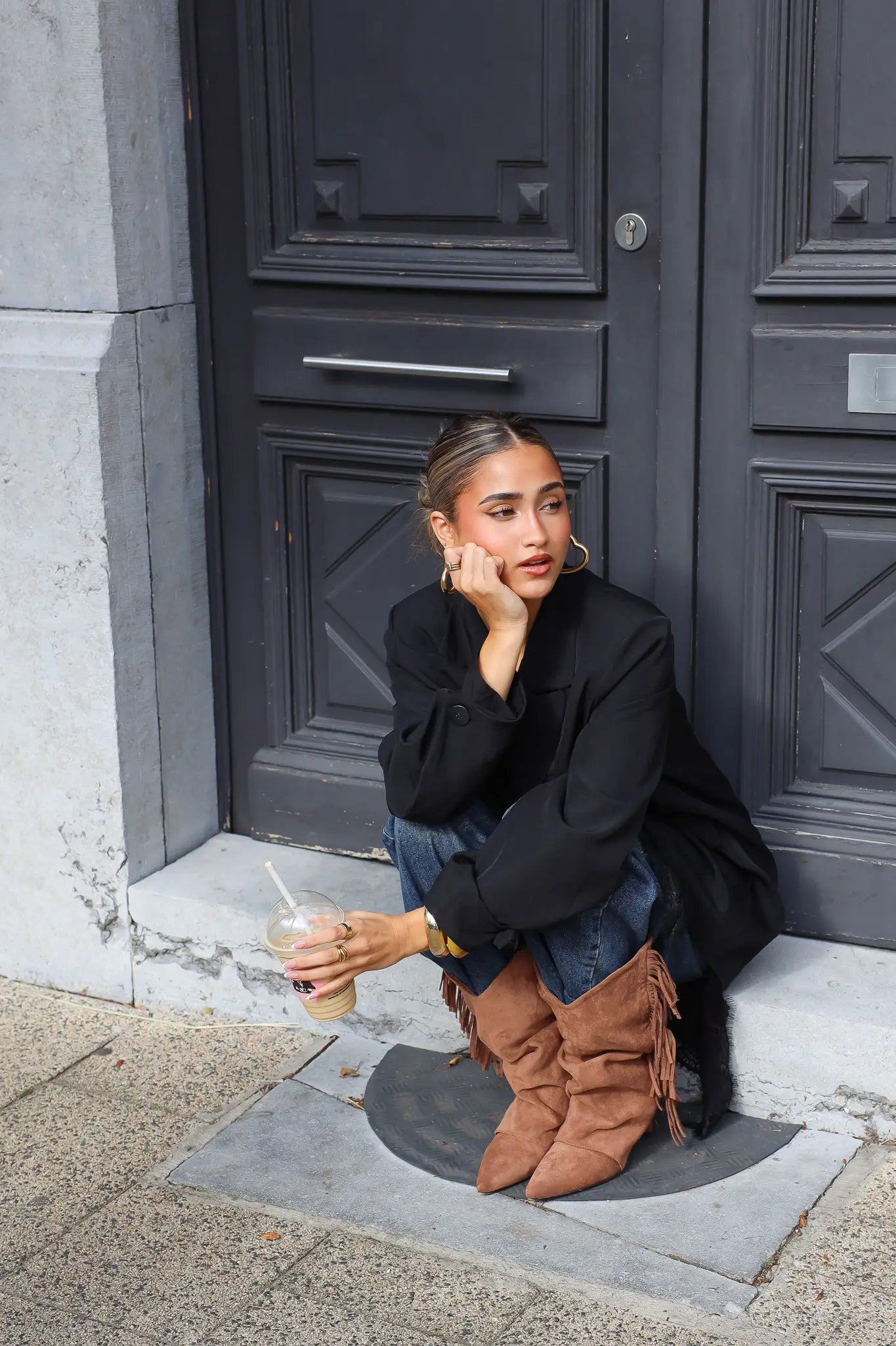 laarzen franjés taupe laarzen taupe close up ladylike