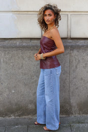 Leather look bandeau top voor dames in bordeaux