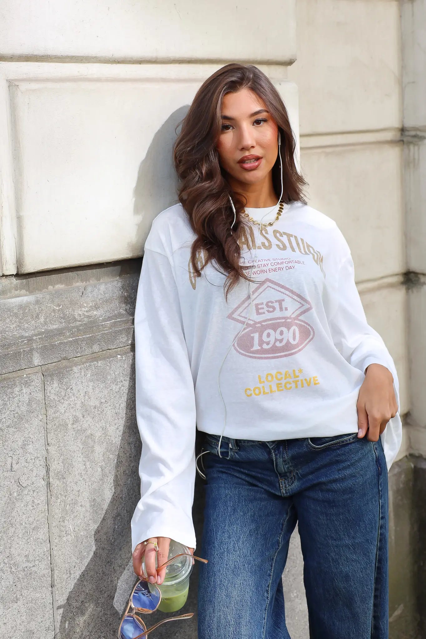 Witte longsleeve dames met Originals print en lange mouwen
