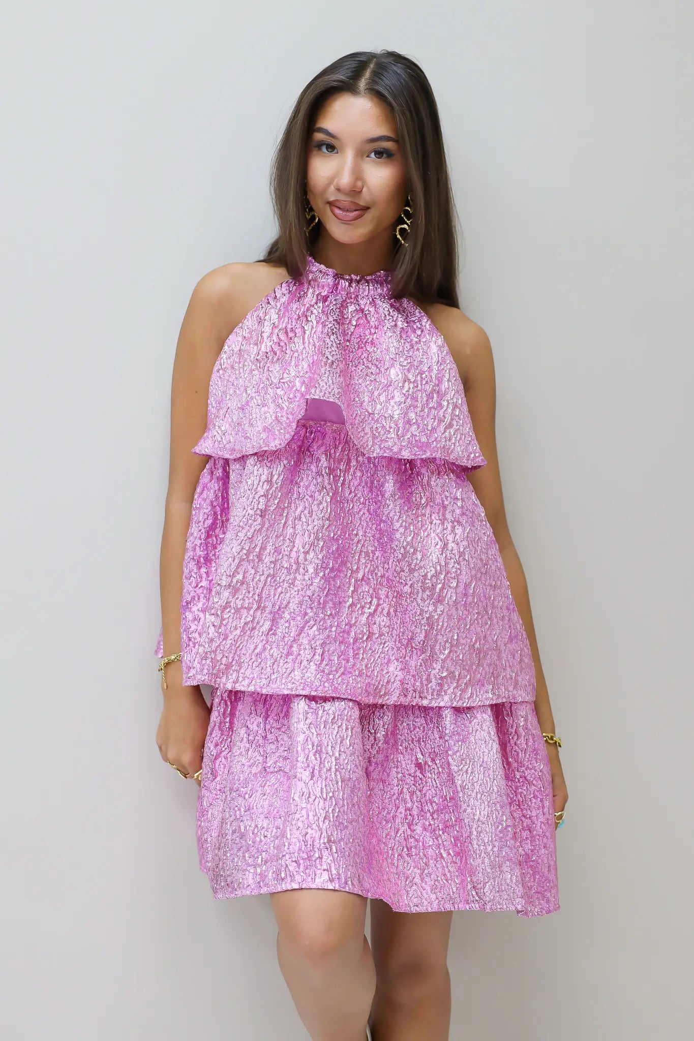 occasion shimmer jurk roze stroken jurk glitter stof jurk