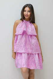 occasion shimmer jurk roze stroken jurk glitter stof jurk