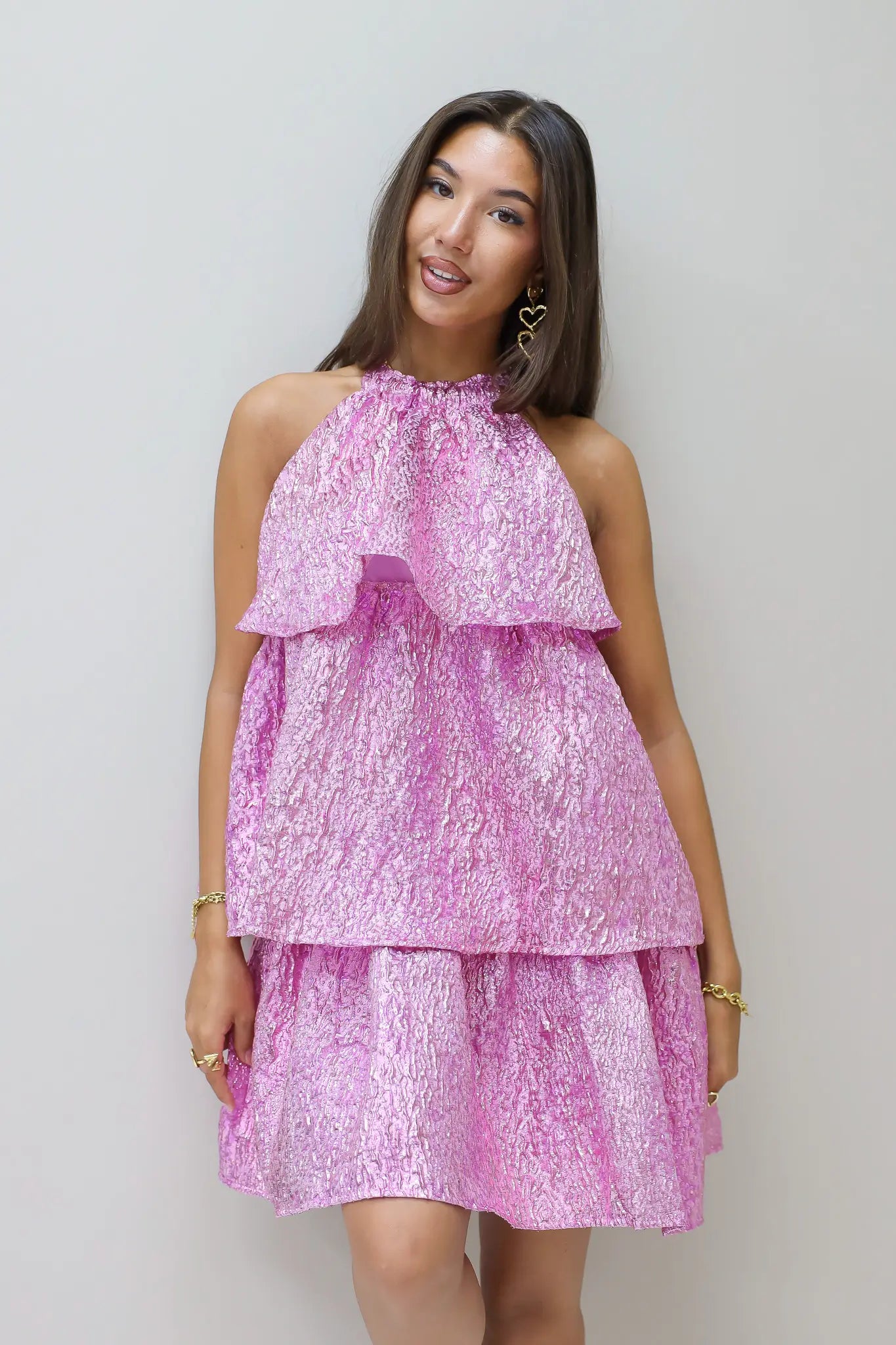 occasion shimmer jurk roze stroken jurk glitter stof jurk