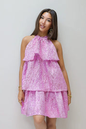 occasion shimmer jurk roze stroken jurk glitter stof jurk